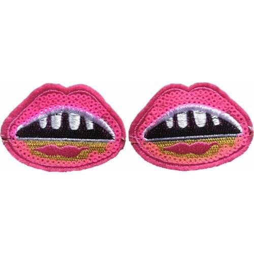 10pcs/lot Pink Lips Embroidery Patches for Clothes DIY Sewing Accessories Iron on Embroidered Appliques Sequins Clothes Stickers