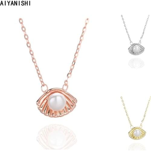 AIYANISHI 925 Sterling Silver Shell Pearl Pendant Necklace Engagement Natural Pearl Pendant Necklace Romantic Style Jewellery