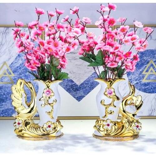 American gold and white ceramic swan vase, home office restaurant bar desktop decorations, Christmas wedding gifts