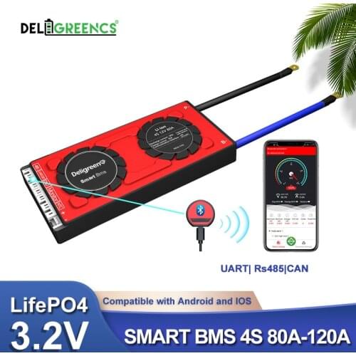 BMS 4S Smart BMS 12V 80A 100A 120A UART 485 Bluetooth LCD Control For 12V LifePO4 Battery RV for IOS And Android