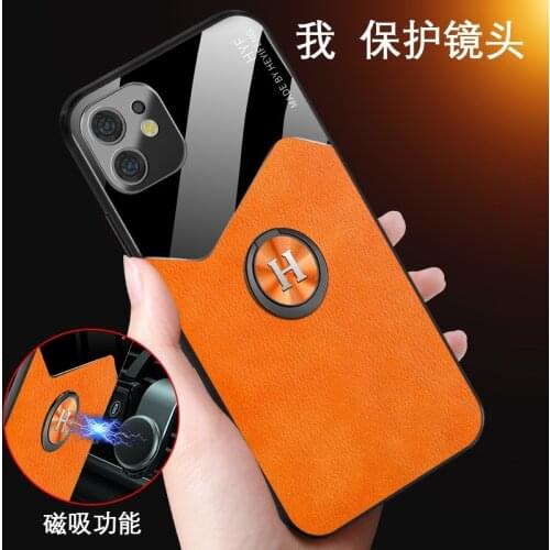 Leather Magnet Ring Holder Phone Case for iPhone 11Pro Max 12 X Xs XR 7 8 6 SE Tempered Glass Protective Back Cover, Car Holder