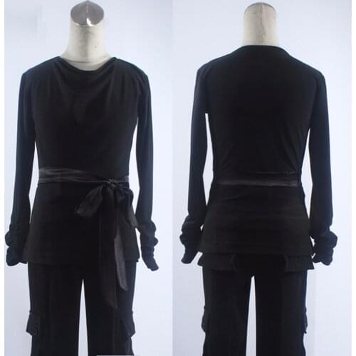 Cheap Latin Dance Shirts For Children Long Sleeve Black Clothes Tops Male School Boy Popular Stage Game Student Dance Wears 7037