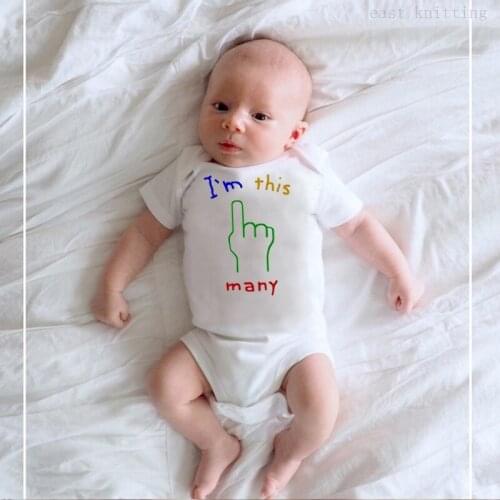 Infant Newborn Baby Boy Girls Short Sleeve Letter Print I'm This Hand Many Cotton Jumpsuit Summer Clothes White Tees