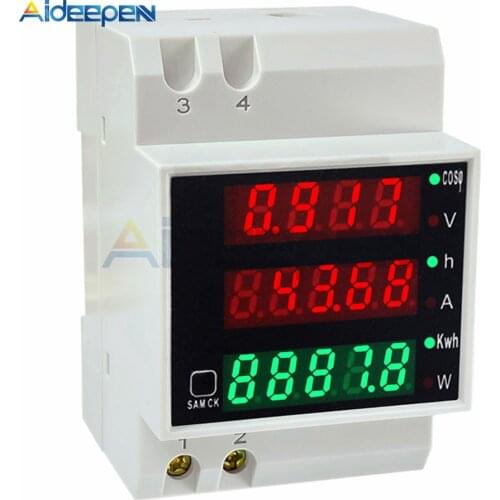 DIN-rail Multi-function LED Digital Meter AC 80-300V 200-450V 0-100A Active Power Factor Electric Energy Ammeter Voltmeter DIY