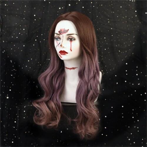 Women Halloween Cosplay Party Wig Long Curly Brown Gradient Synthetic