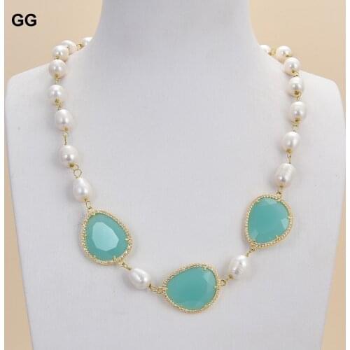GuaiGuai Jewelry 21" White Rice Pearl Crystal Connector Necklace