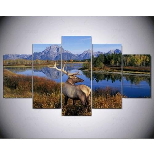 HD print 5 panels canvas art deer beautiful landscape Painting home decor wall art picture living room kn-72