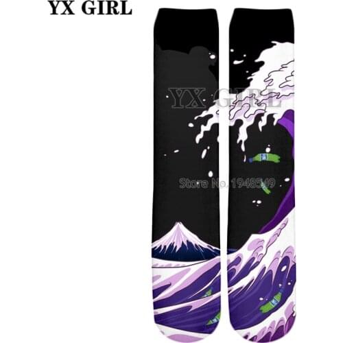 YX GIRL High quality cotton socks 2018 summer New Fashion 3d socks Waves and dolphins Print Men/Women casual Street Sock SC109
