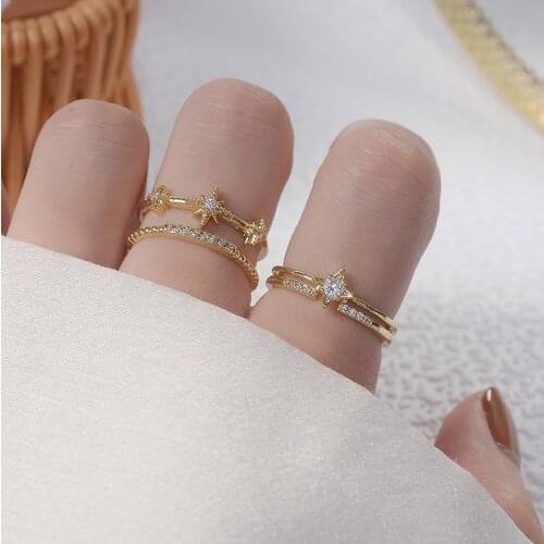 Delicate Jewelry 14K Gold Plated Adjustable Crystal Rings for Women Luxury Star Cubic Zircon Engagement Rings
