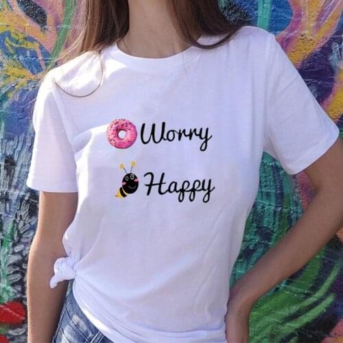 2021 Summer Happy Doughnut Little Bee Collection with Printed Woman Tshirt Cute Graphic Short-sleev Tops Fashion Hipster Tee