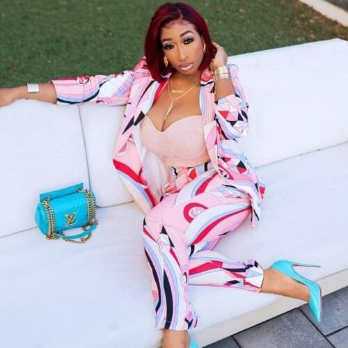 Two Piece Sets Dashiki African New Women Set Tracksuit Full Sleeve Ruffles Blazers And Pencil Pants Suit Office Lady Outfits