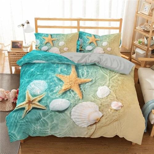 Beach Bedding Set Ocean Starfish Duvet Cover Blue Comforter Bed Set with 2Pcs Pillowcase Bedclothes Quilt Cover Home Decor Gifts