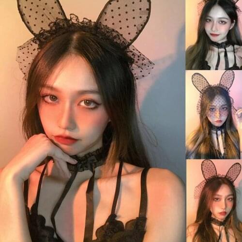 Mesh Lace Hair Hoop Bunny Ears with Veil Theme Party Performance Headdress Christmas Easter Cosplay Costume Hair Accessories
