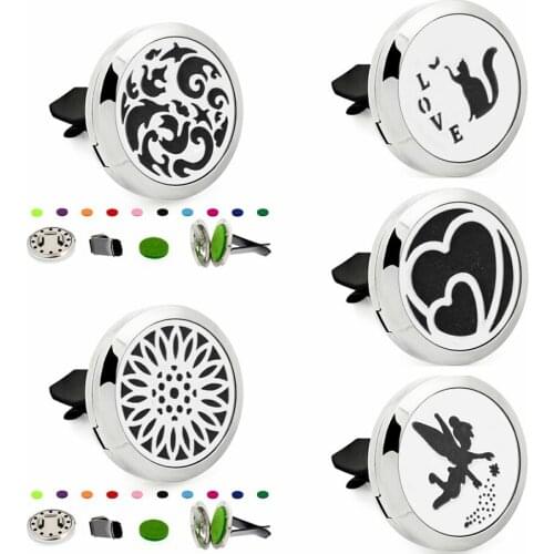 Cross Cloud heart cat Magnet Essential Oil Car Diffuser Locket removable vent clip 316L Stainless Steel Perfume locket 10 Pads