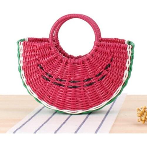 Sweet girl hand bag cute semi-circular handmade PVC woven handbag travel leisure beach straw bag