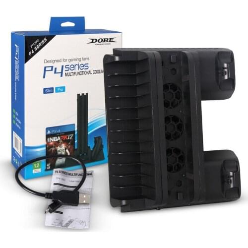 Multifunction PS4 Slim PRO USB Vertical Stand Cooling Fan Cooler Dual Controller Charger Charging Station for Sony Playstation 4