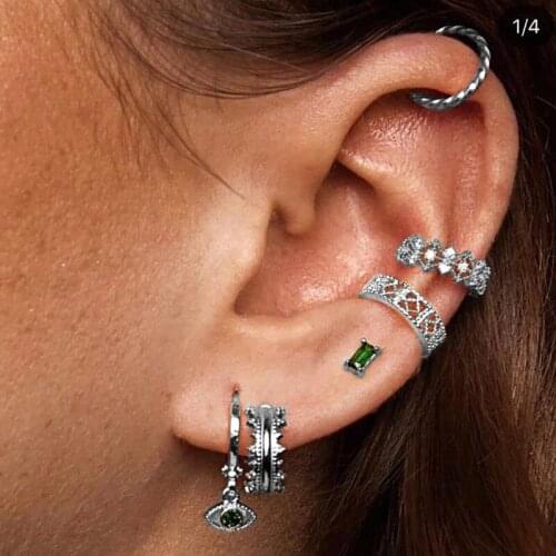 Fashion 6-Piece Earrings Ear Clips Inlaid Zircon Ear Bone Studs, Womens Four Seasons Charm Jewelry