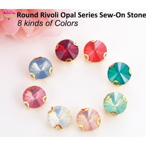 RESEN Mix Colors Round Shape Sew on Rhinestones With Gold Claw Set Resin Opal Pink/ Green/Peach/Blue/White Rivoli Stones For DIY