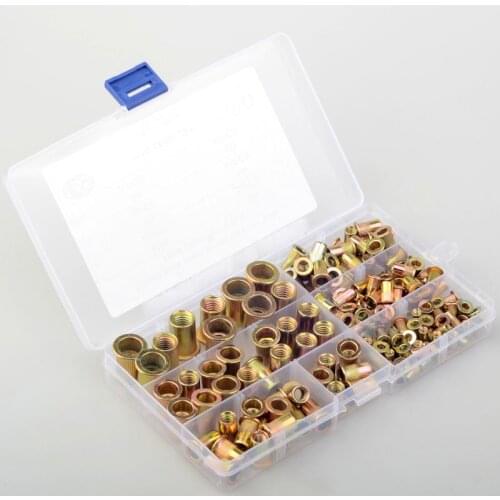 Wholesale price 165pcs M3 M4 M5 M6 M8 M10 M12 Pull rivet nut Mixed Zinc Plated Carbon Steel Rivet Nut Threaded Insert Nut set