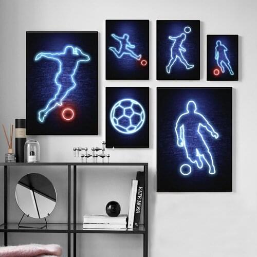 Neon Highlight Line Football Player Art Picture Print Poster Parkour Cool Young Man Canvas Student Dormitory Wall Decor Painting