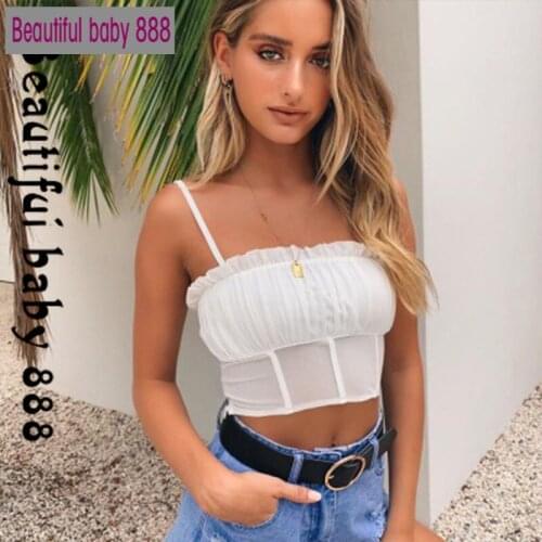 2020 new summer sexy black see-through women crop top tshirt women camisole white Elegant tank tops hot Basic ladies Street wear