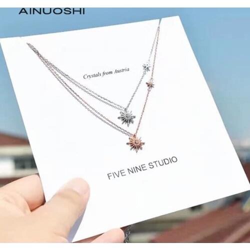 AINUOSHI 925 Sterling Silver Flower Pendant Necklace New Woman Fashion High Quality Chain Choker Necklace Gift Fine Jewelry