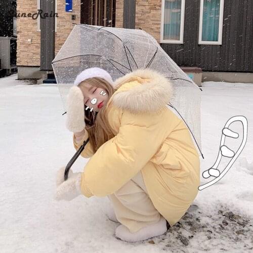 JuneRain Parkas Winter Jacket Women Clothes Cute Warm Coat Female Womens Cotton Jacket Warm Thick Yellow Blue Parkas Fur Collar