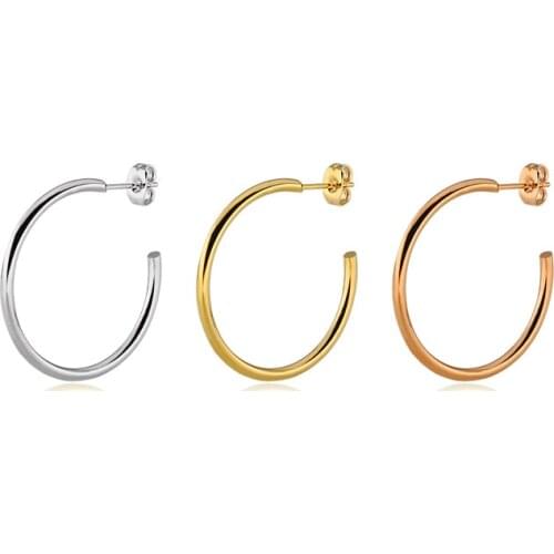 Fashion Women Big Hoop Pendientes Color Rose Gold Stainless Steel Wire Round C Shape Circle Huggie Earrings Brincos Jewelry