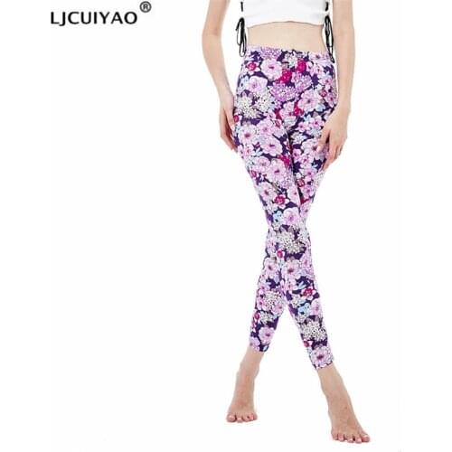 LJCUIYAO Sport Leggings Women Pants Workout Fitness Clothing Jogging Running Gym Mujer Stretch Flower Sportswear Leggins S-XXXL