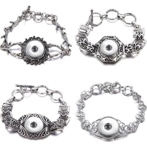 New Fashion Patterns Rhinestone Hollow Metal snap Bracelets 22CM adjustable fit 18MM snap buttons jewelry Wholesale Gift