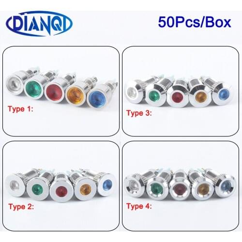 50Pcs Metal Indicator light LED 8mm waterproof Signal lamp 6V 12V 24V 220v dot LIGHT Concave Flat bullet big lens round