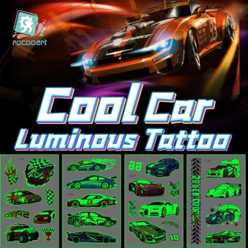 Luminous Cool Car Temporary Tattoos Sticker For Kid Fake Tattoo Race Car Sports Meet Waterproof Glow at Night Children Tatoo