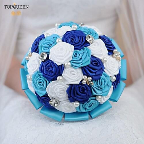 TOPQUEEN F6-BL Wedding Bouquet Blue Royal Blue Bouquet Handmade Wedding Corsarge Bride Wedding Bouquet Wedding Flower Bouquet