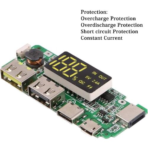 LED Dual USB 5V 2.4A Micro/Type-C/Lightning USB Power Bank 18650 Charger Board Overcharge Overdischarge Short Circuit Protection