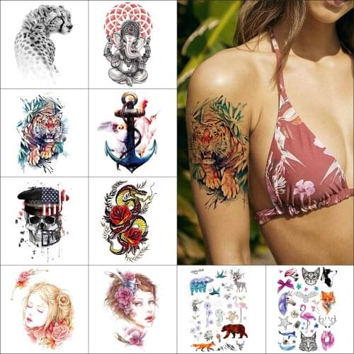 Temporary tiger tattoo stickers USA National flag skeleton Waterproof tattoo Elephant Tiger Bear Leopard Body art tattoo for Arm