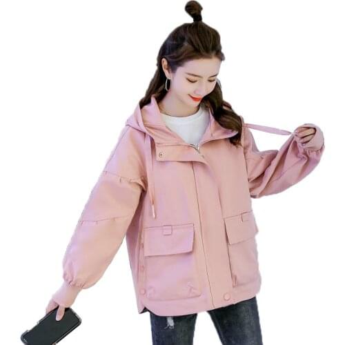 Ladies Windbreaker With Lining 2021 Spring Autumn Hooded Loose Womens Trench Coat Female Student Casual Overwear Coat C946