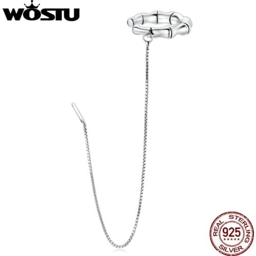 WOSTU 1PCS 925 Sterling Silver Silver Bamboo Stud Earrings Long Simple Earrings For Women Fashion Silver Jewelry CTE511