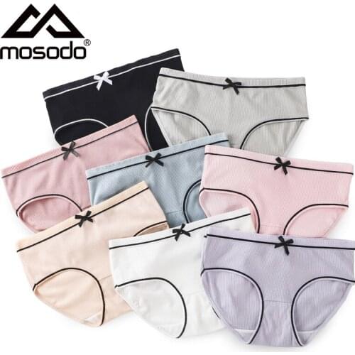 Mosodo Women’s Panties Cute Bow Briefs Ladies Underwear Hipster M-XXL Soft Sexy Female Lingerie Girls Lovely Striped Underpants