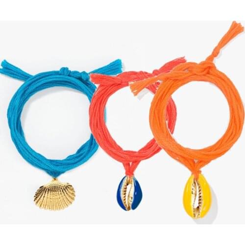 2019 moda bohemian boho puka cowries enamel shell cotton thread shell bracelet anklet women friendship bracelet femme jewelry