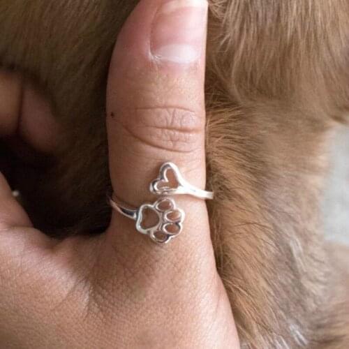 1pc Womens New Fashion Love Heart Animal Jewelry Dog Paw Print Ring Dog Paw Open Adjustable"always in my heart" Rings