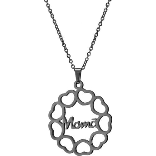 Heart Mama Necklace Silver Color Stainless Steel Jewelry Woman Round Necklcae Personalized Couple Name Necklace Fashion 2019