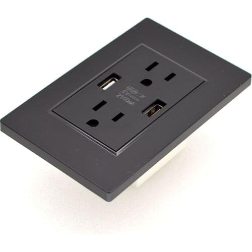 10pcs NEW Wall Socket With Dual USB Intelligent Charging American Standard Jack 15A 5V 2.1A Power Adapter Outlets Wholesale