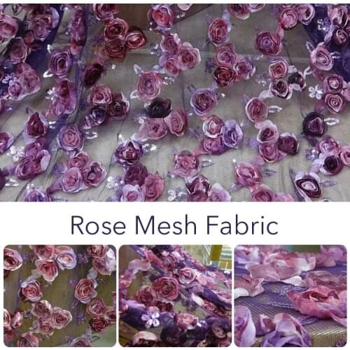 100*130cm Bead Embroidery Rose Fabric Lace Embroidered Applique 3D Flower Tulle Fabric For Costume Wedding Dress Party Decor