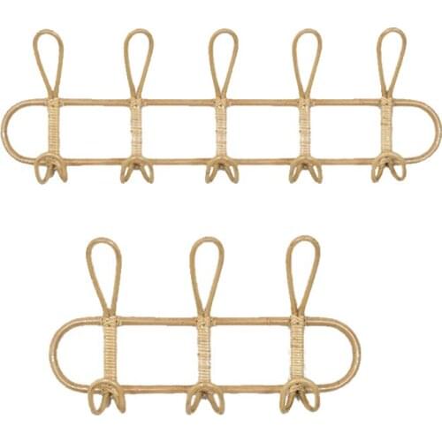 2 Pack Rattan Wall Hooks Kids and Adult Garments Organizer Rack Clothes Hat Hanging Hook Rattan Hanger Home Room Decor