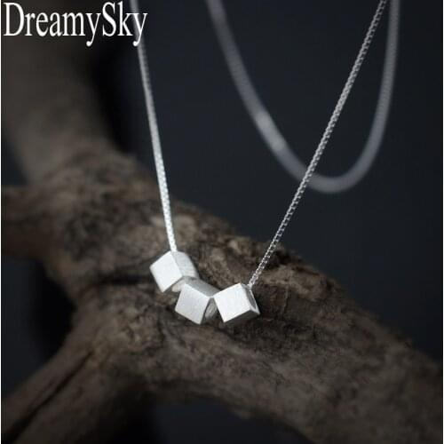 2019 New Arrivals Silver Color Cube Box Necklaces Pendants For Women Long Chain Bead Choker Necklace Girls Gifts Collares