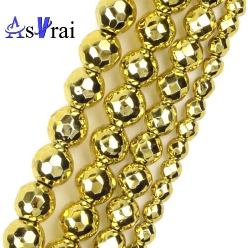 3 4 6 8 10mm Natural Faceted Gold Plated Hematite Stone Beads Round Loose Spacer Beads For Jewelry Making DIY Bracelet Necklace