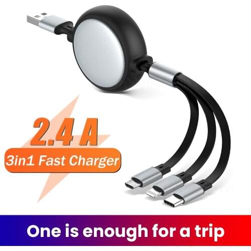 3 in 1 Retractable USB Cable for iPhone 12 Pro Max Micro USB Type C Cable 3in1 2in1 USB C Charging Cable For Samsung S9 1.2m