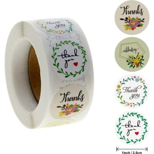 50pcs Round Flower garland Thank You Stickers for Wedding Favors and Party Handmade Stickers Envelope Seal Stationery Sticker