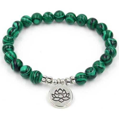 8mm gcf2 elastic adjusted Charm nature stone Lotus life tree Buddha head malachite Charm Chakra Healing Reiki Bracelet