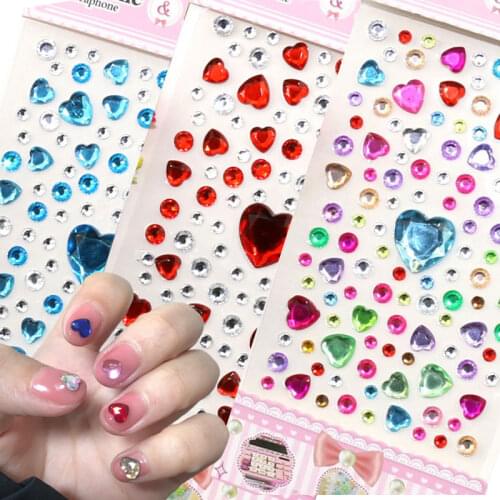 Acrylic Love Heart Gems Nail Art Sticker Face Eyes 3D Rhinestone Diamond Fake Temporary Tattoo Stickers Phone Decorations